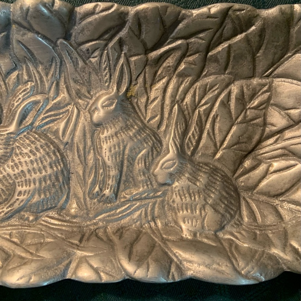 Silvertone Pewter like rabbit bunny decorative tray